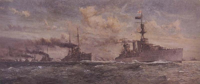 Charles Dixon HMS Cardiff leading the surren-dered German Fleet into the Firth of Forth oil painting image